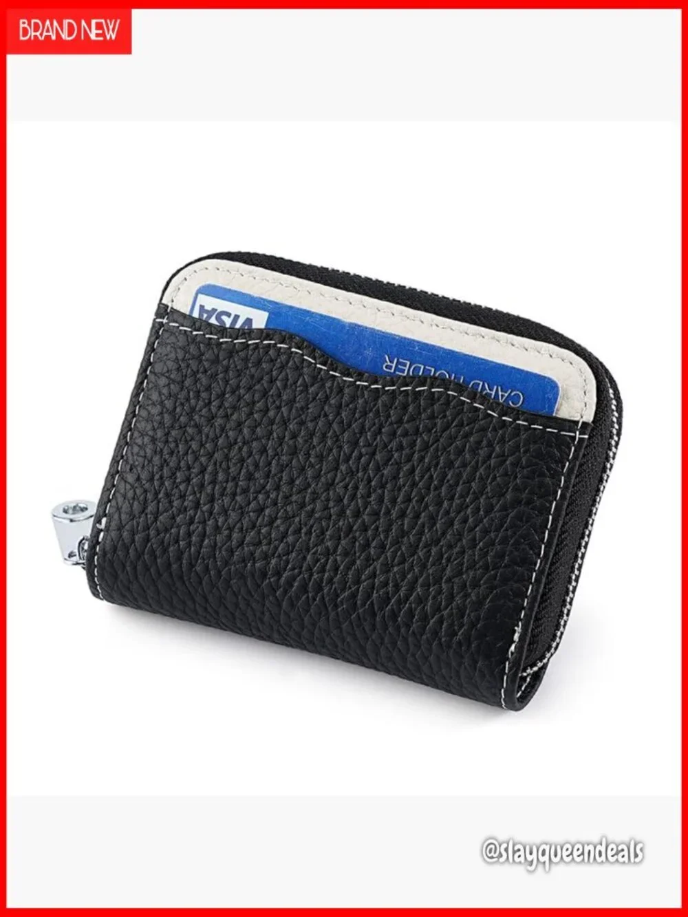 Genuine Leather RFID Blocking Wallet with 20 Card Slots and Zipper